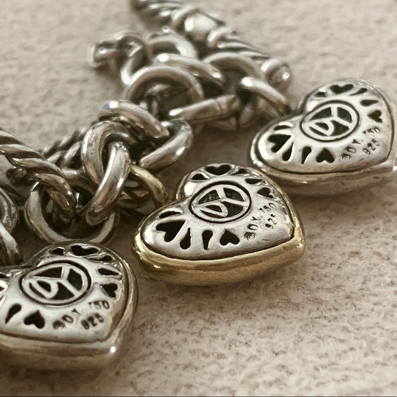 Vintage 18k David Yurman 5 hearts charm bracelet gold & silver.. - Picture 12 of 15